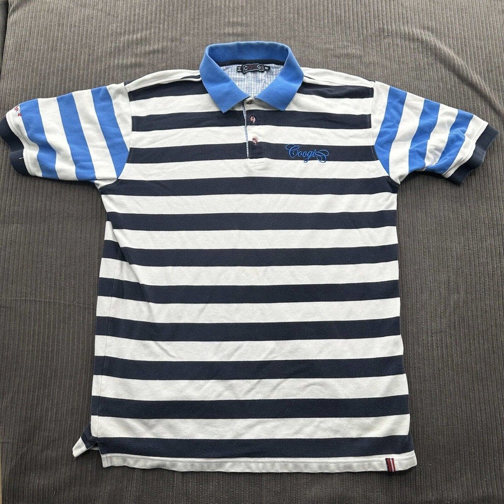 Coogi Polo Shirt Men 2XL‎ XXL Black White Striped Short Sleeve Golf Golfing.